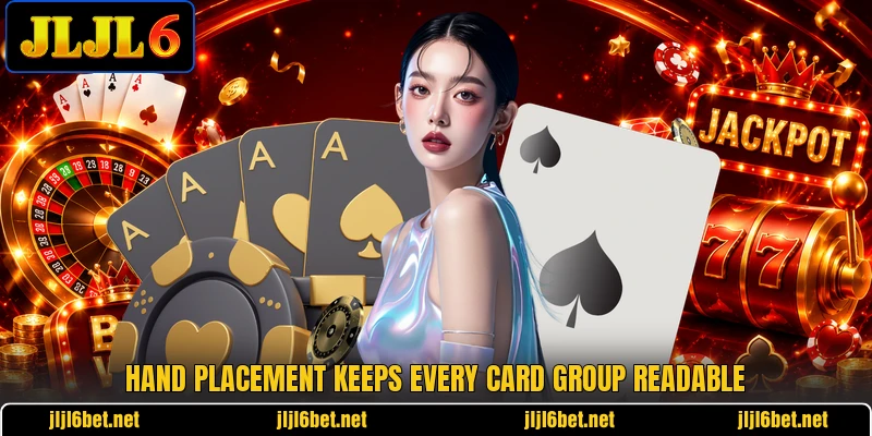 Hand placement keeps every card group readable